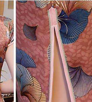 キャバドレス 扇柄刺繍立襟チャイナタイトミディ丈ワンピース