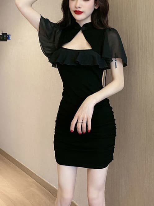 キャバドレス レディース チャイナ風 セクシー ワンピース 黒