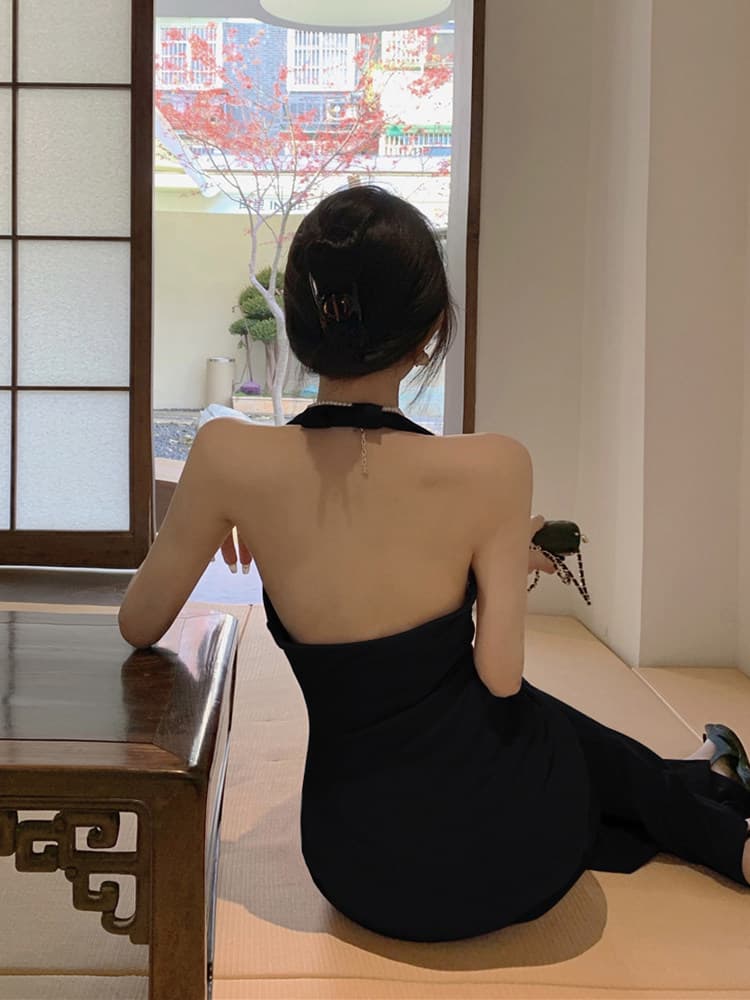 キャバドレス 深Vネック美背中ホルターネックタイトロングドレス